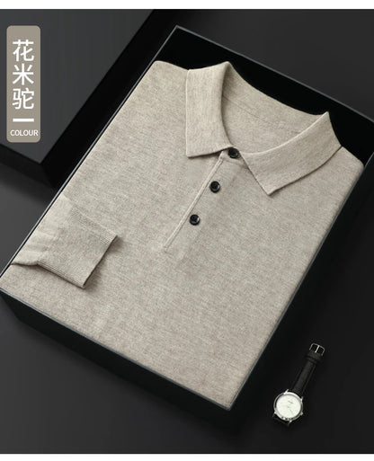 Men's Merino Wool Sweater Polo Collar Pullover Autumn Winter New Cashmere Knitwear Casual Loose Men's Shirts Tops Warm Soft