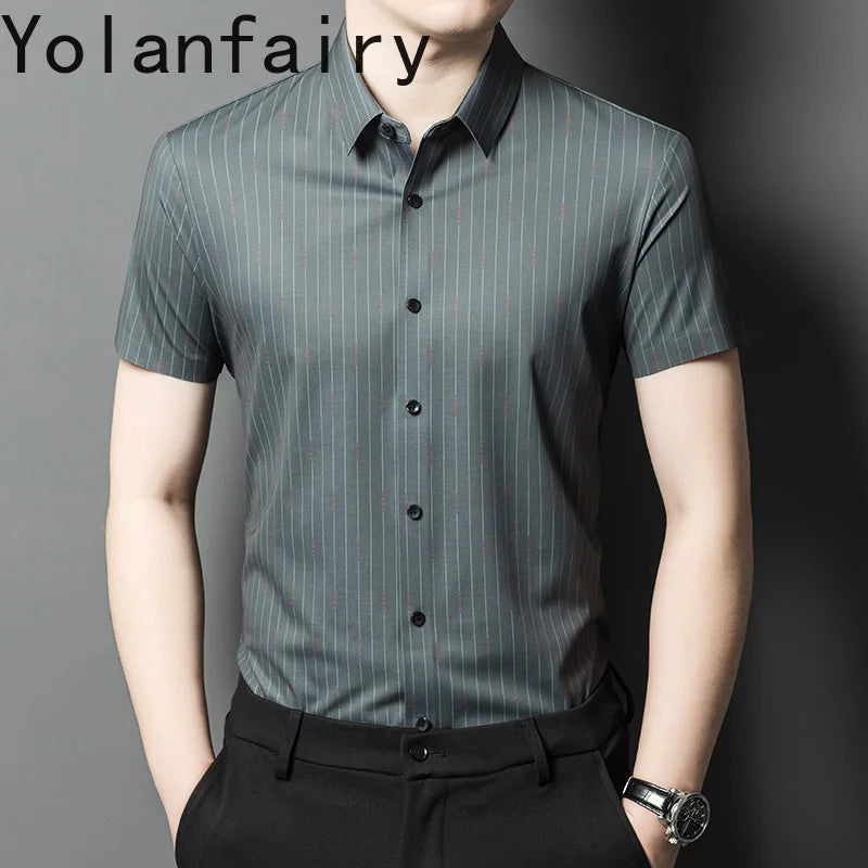 YOLANFAIRY Mulberry Silk 7.8% Summer Shirts for Men Short Sleeve Shirt Men Mens Clothing Camisas De Hombre Verano 2024 Tops