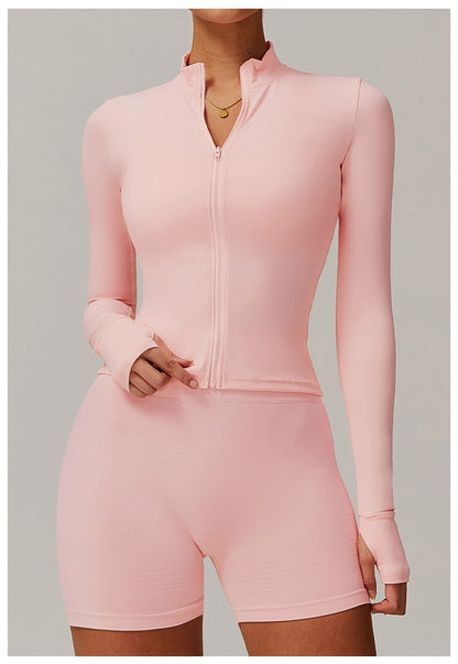 Yoga Shirts For Women Zipper Long Sleeve Fitness Jacket Running Gym Clothes Workout Dry Fit Breathable High Elastic Sports Top