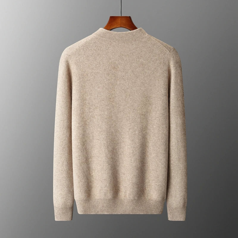 New Chinese Style Men's Pullover 100% Pure Wool Knit Sweater Autumn Winter Retro Stand Collar Long Sleeve Fashion Cashmere Tops
