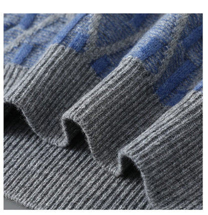 New 100% Pure Wool Cashmere Men's Mock-Neck Pullover Autumn And Winter Color Matching Top Casual Thick Fashion Large Size Jacket