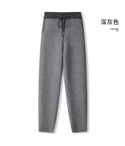 Soft 100% Merino Wool Straight-leg Pants For Men Jacquard Warm Knitted Pants Autumn Winter Thick Bottom Wear