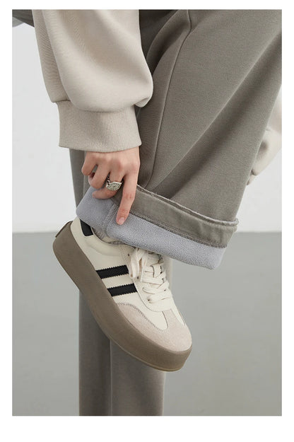 CHIC VEN Women's Pant Streetwear Solid Loose New Drawstring Sports Casual Trousers High Waisted Pants Autumn Winter 2025