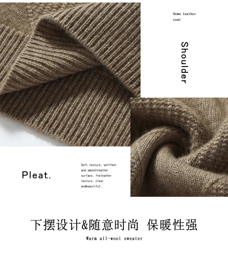 Autumn Winter New Style 100% Goat Cashmere Men's Mock Neck Diamond Knitted Base Shirt Casual Business Top Fashionable Knitwear
