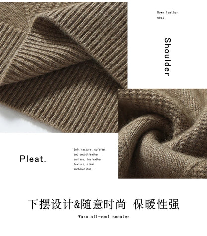 Autumn Winter New Style 100% Goat Cashmere Men's Mock Neck Diamond Knitted Base Shirt Casual Business Top Fashionable Knitwear