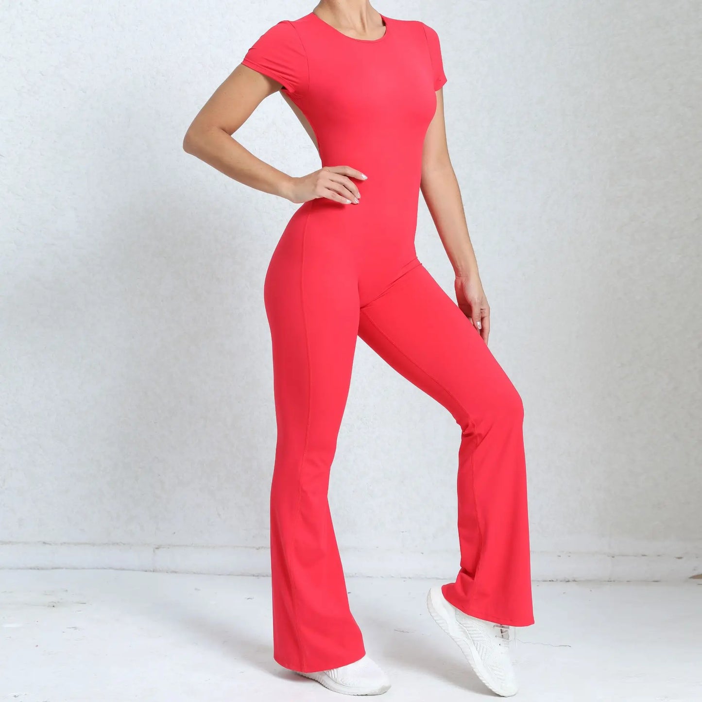 Women's Tracksuit Yoga Set Backless Jumpsuits Back V One Piece Fitness Rompers Short Sleeves Sportswear Gym Set Workout Clothes
