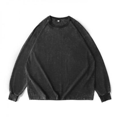 Custom Logo DIY Brand 100% Cotton Retro Washed  Cotton Long Sleeve T-Shirts For Men Unisex Oversized Loose Crew Neck Streetwears