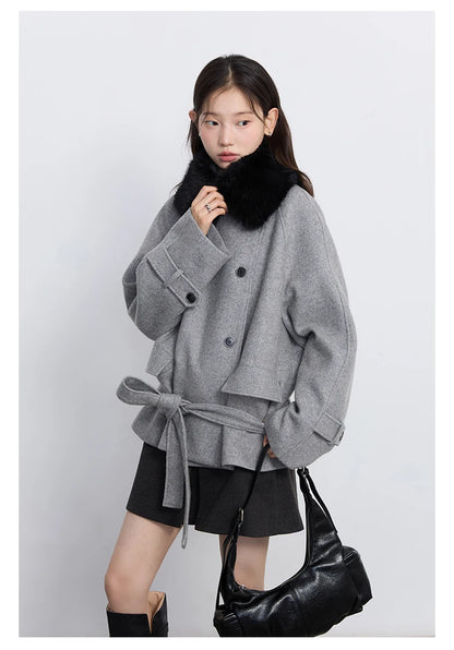 CHIC VEN Women Korean Coat Loose Casual Woolen Single-sided Detachable Collar Female Overcoat Ladies Jacket Autumn Winter 2025