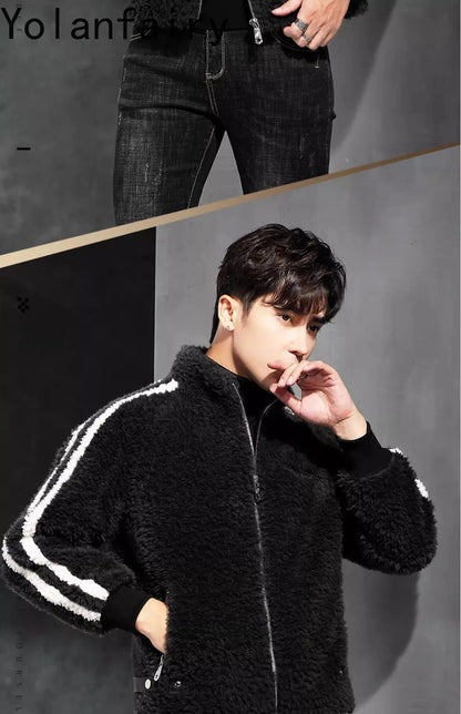 YOLANFAIRY 100% Wool Mens Real Fur Coat Men Luxury Clothing Winter Jacket For Men High Quality Short Jacket куртка мужская 2024