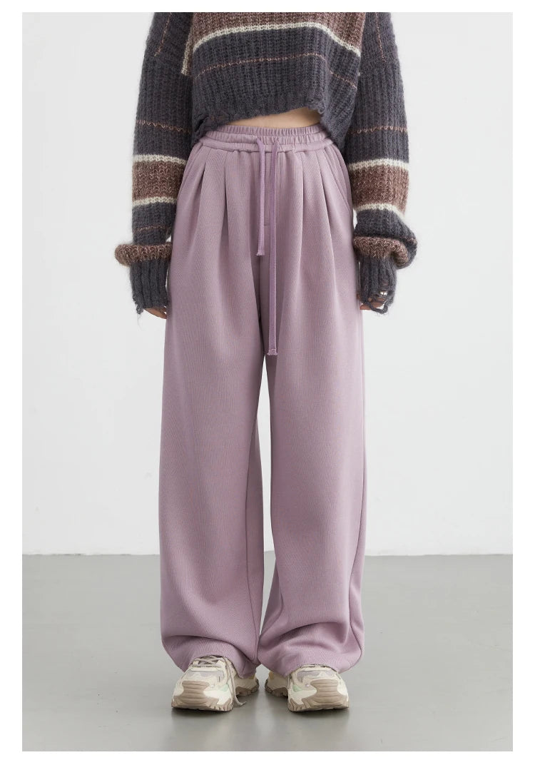 CHIC VEN Women's Pant Streetwear Solid Loose New Drawstring Sports Casual Trousers High Waisted Pants Autumn Winter 2025