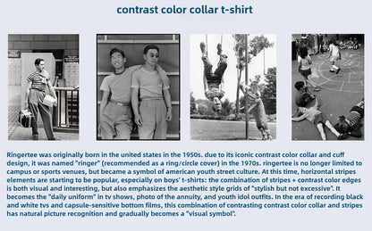 Summer new pure cotton T-shirt men's American retro contrasting shirt versatile couple short sleeved T-shirt striped base shirt
