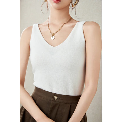 Women's Spring and Autumn 2026 New 100% Merino Wool V-Neck Pullover Knitted Suspender Casual Soft Inner Vest Women's Clothing
