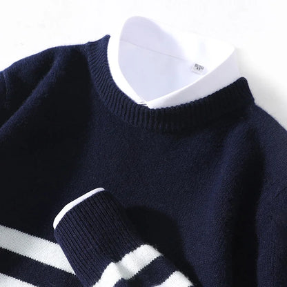 DjzDsm Autumn And Winter Men's Round-neck Sweaters 100% Merino Wool Pullovers Casual Knitted Shirts Soft And Warm Men's Tops