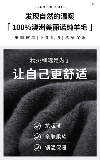 Men's Wool Pants Elastic Waist 2025 Autumn Winter Thick Casual Cashmere Trousers 100% Merino Wool Knitted Mid Seam Sport Pants