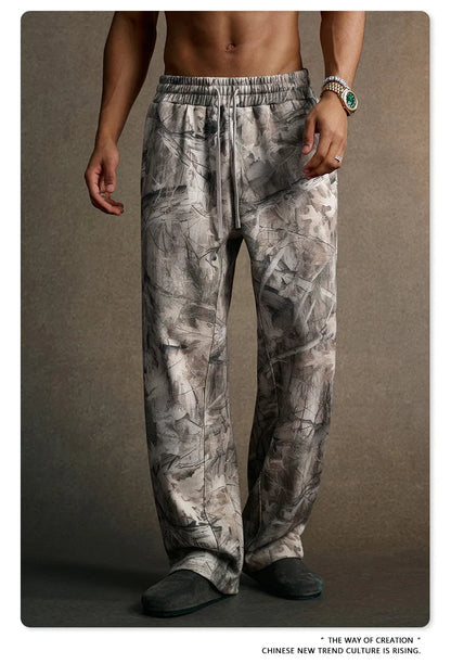 Custom LOGO men's new 340G heavy autumn and winter American camouflage fleece hooded sweatshirt jacket shorts set