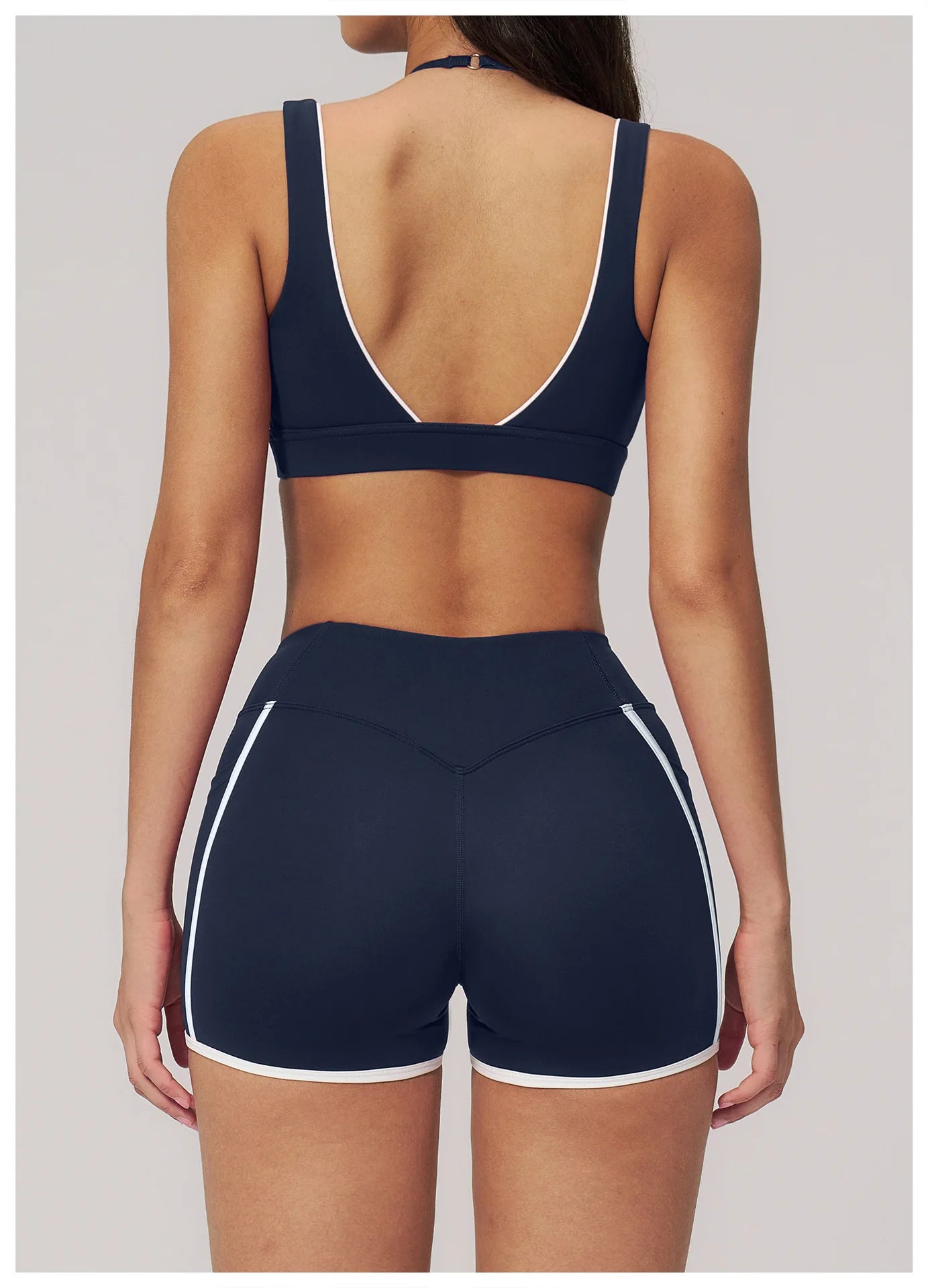 Color Contrast Deep-V Sports Bra Women's Gym Fitness Yoga Top Backless Breathable Sports Underwear Female Push Up Workout Top