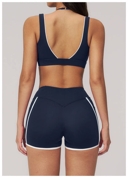 Color Contrast Deep-V Sports Bra Women's Gym Fitness Yoga Top Backless Breathable Sports Underwear Female Push Up Workout Top