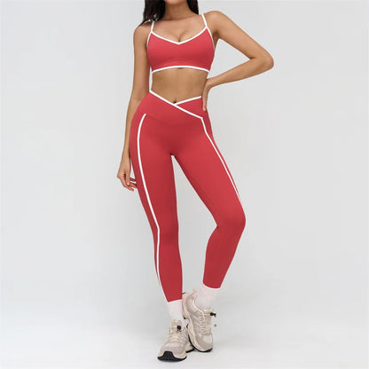 TRY TO BN Gym Set Sport Bra Women's Tracksuit Fitness Contrasting Color High Waist Leggings Two Pieces Suit Running Yoga Clothes