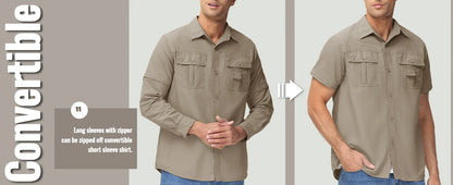 TACVASEN Quick Dry Long Sleeve Cargo Work Shirts with Pockets Mens Nylon Safari Hiking Shirts Button Down Shirts Clothes Males