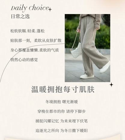 DjzDsm Women's 100% Merino Wool Wide Leg Straight Leg Pants Autumn Winter Thickened Comfortable Fit Trousers