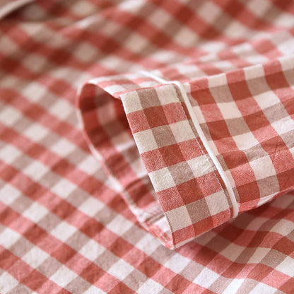 2026 New Japanese Spring and Autumn Couple Pajama Set 100% Cotton Men's and Women's Plaid Long Sleeve Two Piece Home Furnishing