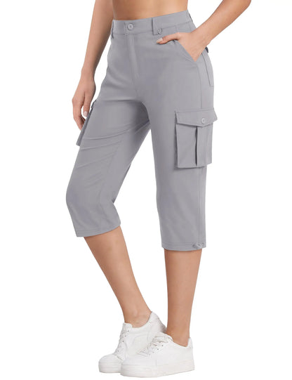 TACVASEN Summer Quick Dry Cargo Capri Pants Womens Outdoor Hiking Knee Length Joggers Lightweight Waterproof Shorts 6 Pockets