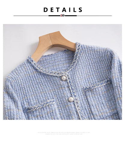 SuyaDream Woman 46.7%Merino Wool Cardigans Singe Breasted Chest Pockets Melange Woolen Coats 2023 Fall Winter Jackets Blue