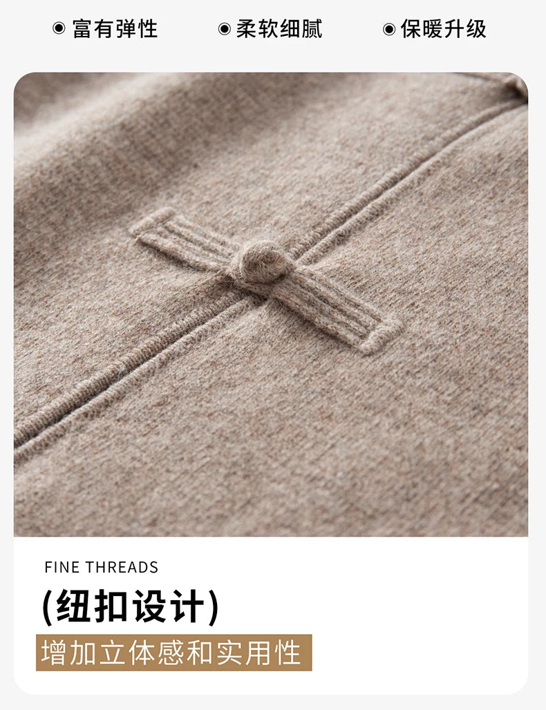 100%Pure Wool Chinese style buckle Cardigan Men Sweater Casual Comfort Knitted Long Sleeve Men's Wool Sweater Spring Autumn Coat
