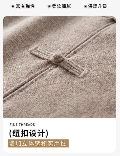 100%Pure Wool Chinese style buckle Cardigan Men Sweater Casual Comfort Knitted Long Sleeve Men's Wool Sweater Spring Autumn Coat