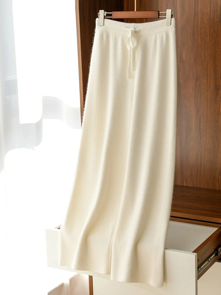 CHICUU Women Cashmere Pants Basic Casual Wide Leg Pants Autumn Winter 100% Merino Wool Knitwear Soft Korean Popular Trousers