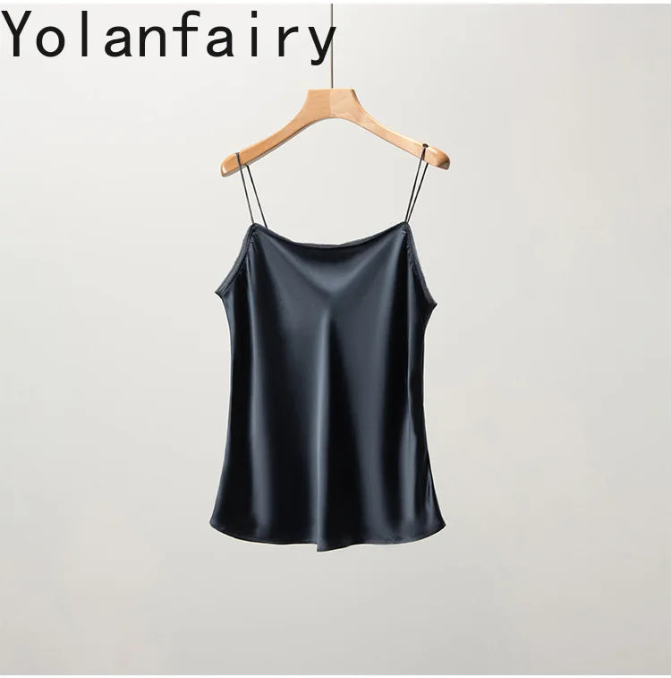 YOLANFAIRY 93% Real Mulberry Silk Camis Woman Clothing 2026 High Quality Silk Satin Tops Women's Tanks Top Sleeveless Basicwear