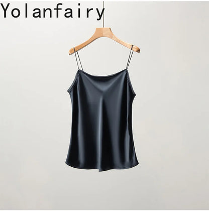 YOLANFAIRY 93% Real Mulberry Silk Camis Woman Clothing 2026 High Quality Silk Satin Tops Women's Tanks Top Sleeveless Basicwear