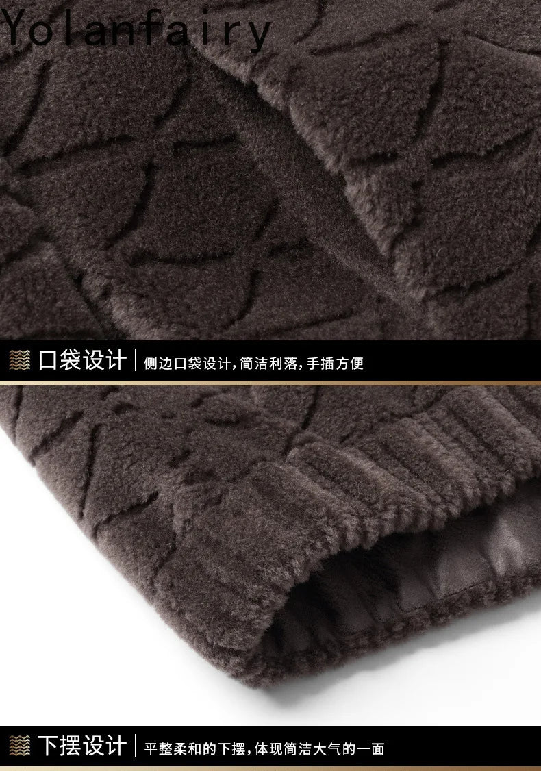 YOLANFAIRY Winter 100% Sheep Shearing Jacket Man Clothing Fashion Stand Collar Granular Lamb Fur Coat Men's Jackets chaqueta