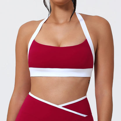 Ctenkevet Women's Color Clash Crop Top Quick-Dry Gym Bra Female Sleeveless Backless Sports Underwear for Outdoor Running CropTop