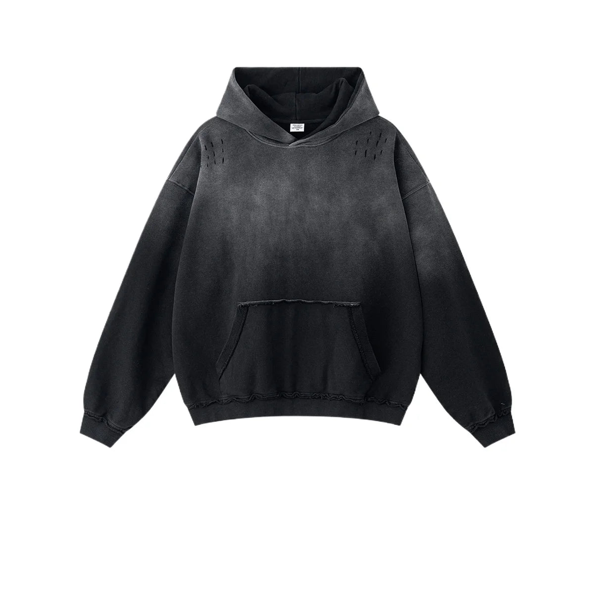 Custom LOGO men's 2025 autumn 370G heavy 100% cotton gradual change hole hooded sweater straight trousers set