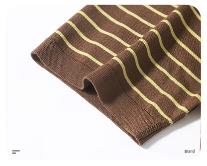 Men's Lyocell shirt summer new casual striped short sleeved T-shirt Polo collar breathable comfortable knitted pullover