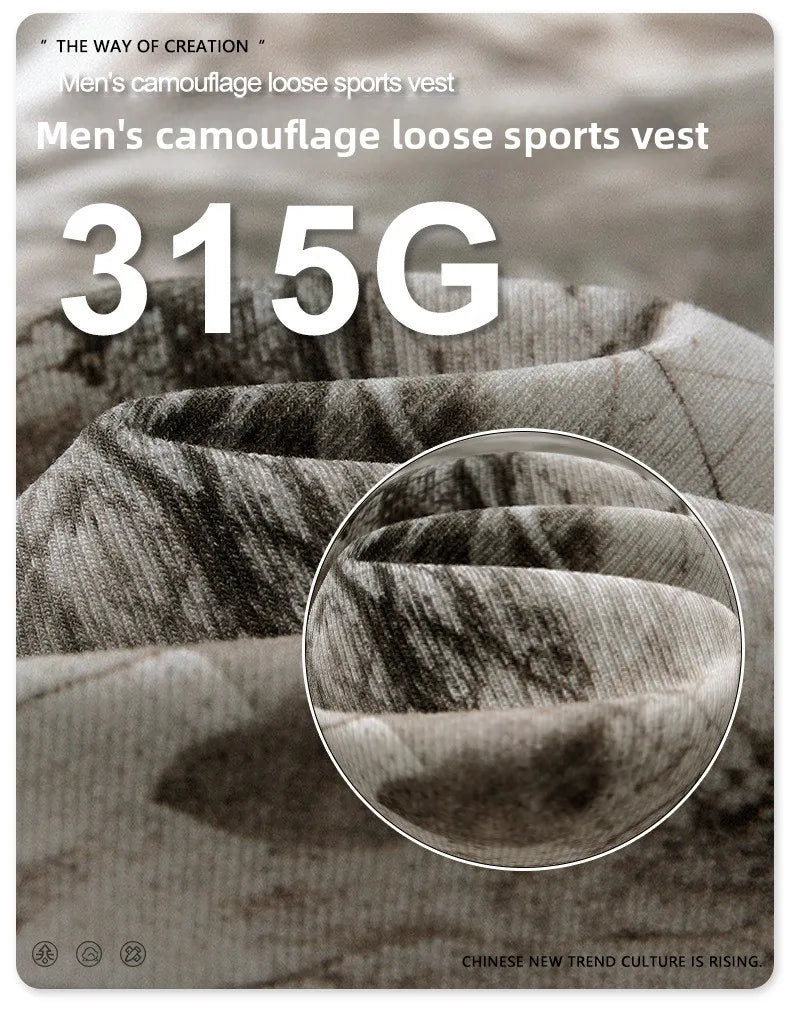 Custom LOGO men's 315G cotton polyester summer American street camouflage loose sports vest shorts outdoor fitness set