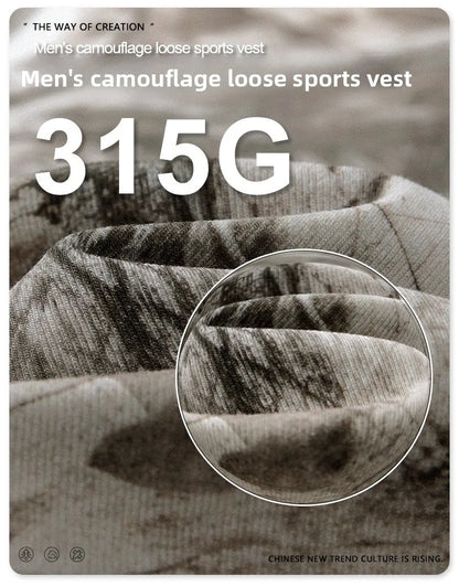 Custom LOGO men's 315G cotton polyester summer American street camouflage loose sports vest shorts outdoor fitness set