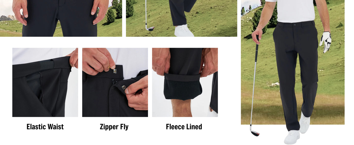 TACVASEN Winter Golf Pants for Men Fleece Lined Work Business Casual Dress Slacks Water Resistant Stretch Warm Trousers