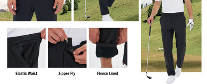 TACVASEN Winter Golf Pants for Men Fleece Lined Work Business Casual Dress Slacks Water Resistant Stretch Warm Trousers