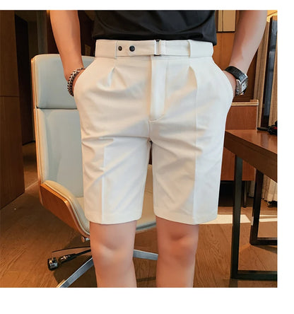 4 Color Summer British Style Suit Shorts 2023 Men Naples Business Casual Slim Fit Short Pant Fashion Slim Fit Solid Color Pants