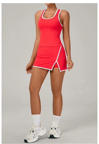 Women Tracksuit 2PCS Yoga Set Sexy Sport Bra High Waist Yoga Short Skirt Gym Clothes Fitness Sleeveless Workout Suit Sporstwear