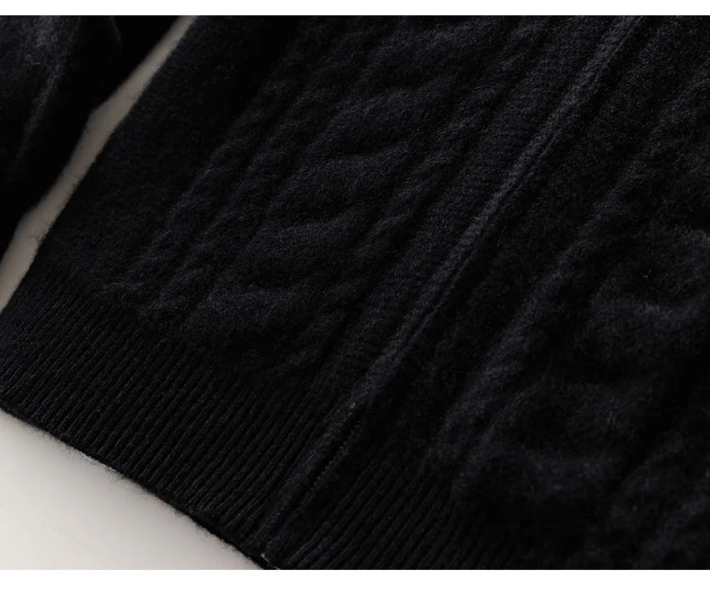 High Quality Men Mock Collar Twisted Cardigan Autumn Winter Thick Zipper 100% Merino Wool Sweater Casual Coat Cashmere Knitwear
