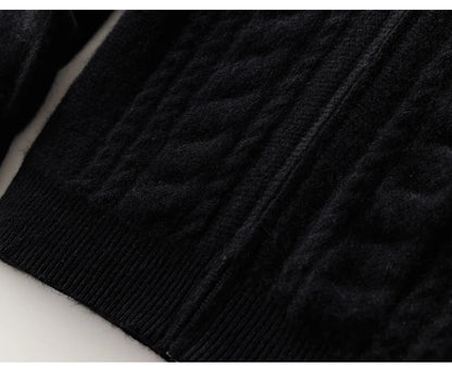 High Quality Men Mock Collar Twisted Cardigan Autumn Winter Thick Zipper 100% Merino Wool Sweater Casual Coat Cashmere Knitwear