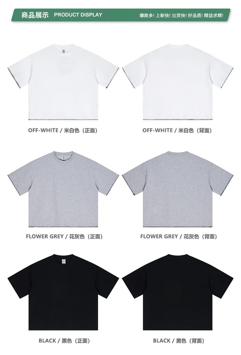 Custom LOGO Men's 240G Cotton Polyester American Cool Short Width Boxyfit Loose Short Sleeve T-Shirt Casual Top