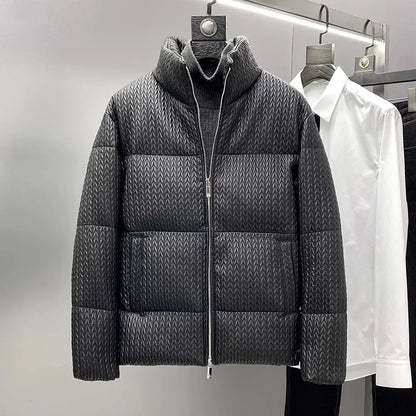 YOLANFAIRY Luxury Top Layer Sheepskin Leather Jackets for Man 2025 Winter Fashion White Goose Down Coat Warm Black Puffer Jacket