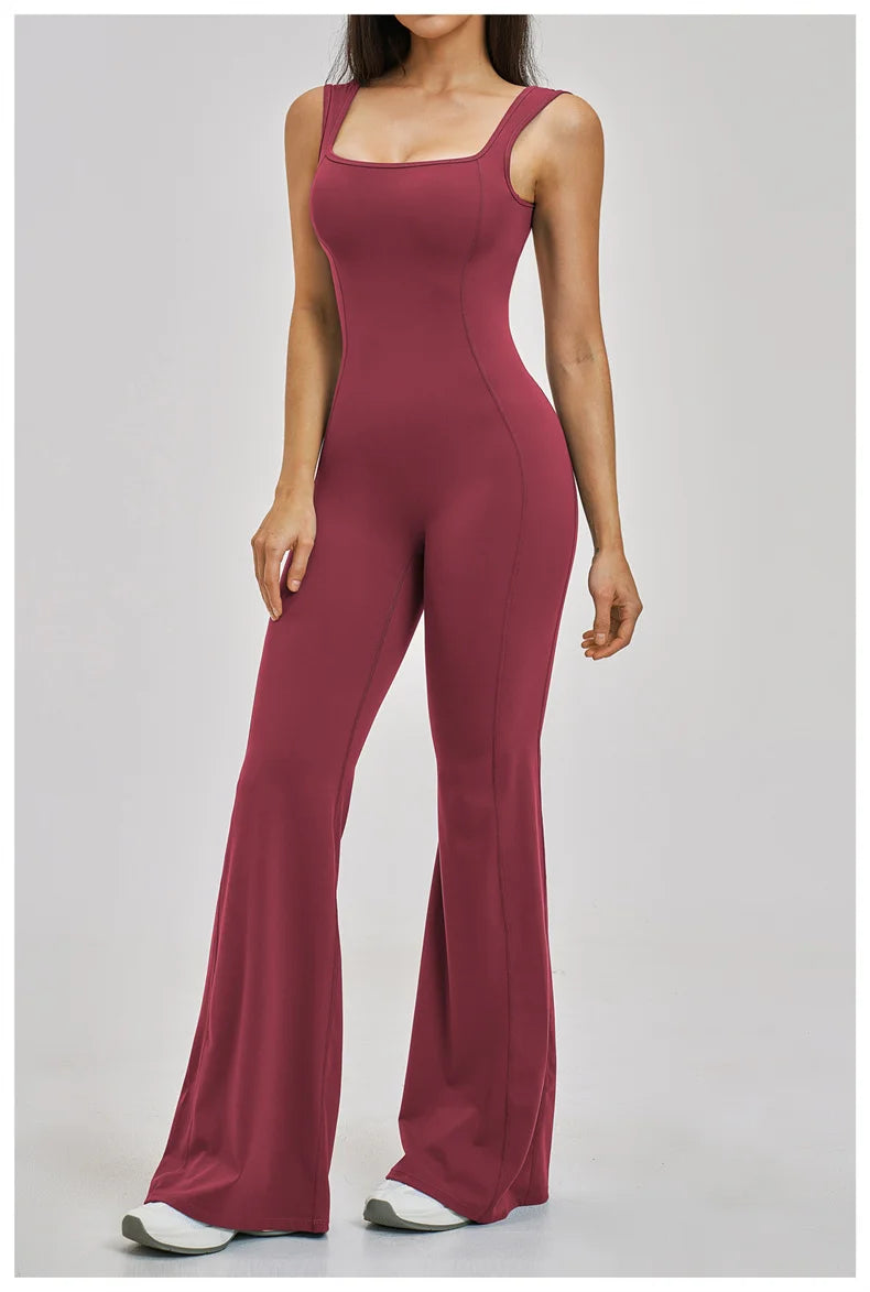 TRY TO BN Women Yoga Jumpsuit Beautiful Back High Strength Fitness Workout Bodysuit One Piece Sportswear Flare Pants Gym Clothes