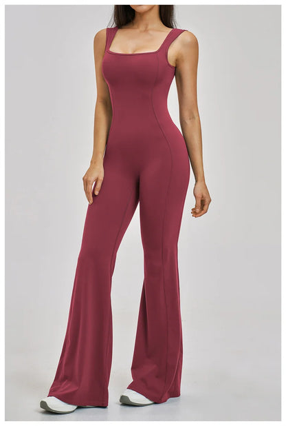 TRY TO BN Women Yoga Jumpsuit Beautiful Back High Strength Fitness Workout Bodysuit One Piece Sportswear Flare Pants Gym Clothes