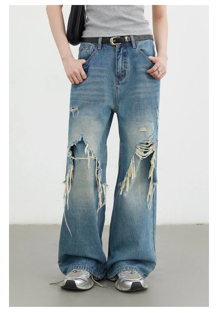 CHIC VEN Women Jeans Loose Casual High Waisted Wide Leg Ripped Rough Edge Denim Pants Female Trousers Spring Autumn 2025