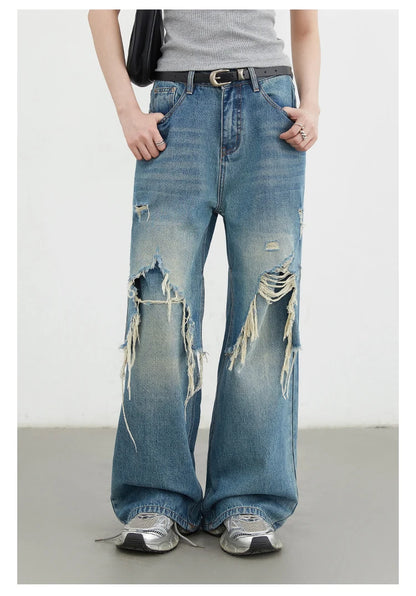 CHIC VEN Women Jeans Loose Casual High Waisted Wide Leg Ripped Rough Edge Denim Pants Female Trousers Spring Autumn 2025